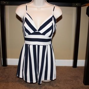 White/Navy Stripped Romper